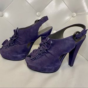 LINEA PAOLO Platform Suede Purple Ruffle Shoe, 8